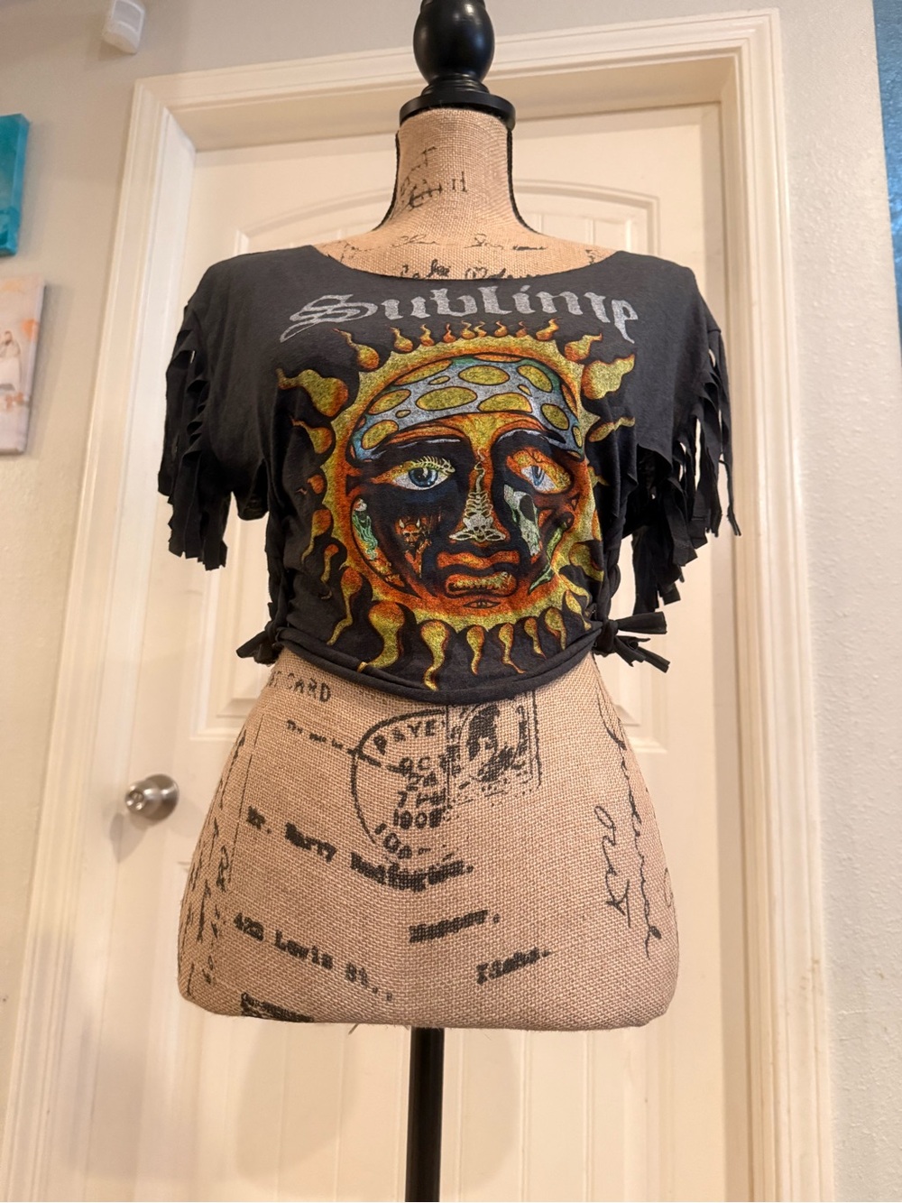 Sublime Black Fringe Sun Graphic Crop Top